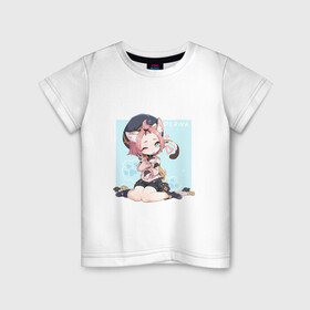 Детская футболка хлопок с принтом Диона в Тюмени, 100% хлопок | круглый вырез горловины, полуприлегающий силуэт, длина до линии бедер | арт | боевая девушка | диона | милая девочка | милая девушка | милая кошечка | неко | нэко | рисунок