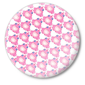 Значок с принтом Сказочная розовая лягушка в Тюмени,  металл | круглая форма, металлическая застежка в виде булавки | единорог | животное | лягушка | персонаж | сказка