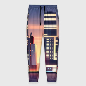 Мужские брюки 3D с принтом Ночной Город в Тюмени, 100% полиэстер | манжеты по низу, эластичный пояс регулируется шнурком, по бокам два кармана без застежек, внутренняя часть кармана из мелкой сетки | архитектура | город | закат | здания | ночной город