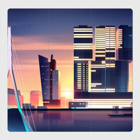 Магнитный плакат 3Х3 с принтом Ночной Город в Тюмени, Полимерный материал с магнитным слоем | 9 деталей размером 9*9 см | архитектура | город | закат | здания | ночной город