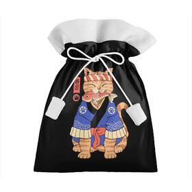 Подарочный 3D мешок с принтом Суши Мастер в Тюмени, 100% полиэстер | Размер: 29*39 см | Тематика изображения на принте: cat | cats | japan | master | ninja | samurai | sushi | yakuza | катана | кот | котенок | коты | котэ | котята | кошка | мастер | ниндзя | самурай | суши | якудза | япония
