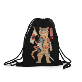 Рюкзак-мешок 3D с принтом Shogun Cat в Тюмени, 100% полиэстер | плотность ткани — 200 г/м2, размер — 35 х 45 см; лямки — толстые шнурки, застежка на шнуровке, без карманов и подкладки | cat | cats | japan | ninja | samurai | shogun | yakuza | катана | кот | котенок | коты | котэ | котята | кошка | ниндзя | самурай | сёгун | якудза | япония
