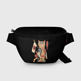 Поясная сумка 3D с принтом Shogun Cat в Тюмени, 100% полиэстер | плотная ткань, ремень с регулируемой длиной, внутри несколько карманов для мелочей, основное отделение и карман с обратной стороны сумки застегиваются на молнию | cat | cats | japan | ninja | samurai | shogun | yakuza | катана | кот | котенок | коты | котэ | котята | кошка | ниндзя | самурай | сёгун | якудза | япония