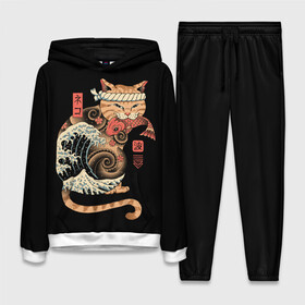Женский костюм 3D (с толстовкой) с принтом Cat Wave в Тюмени,  |  | cat | cats | japan | ninja | samurai | shogun | wave | yakuza | волна | катана | кот | котенок | коты | котэ | котята | кошка | ниндзя | самурай | сёгун | якудза | япония