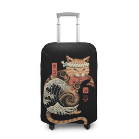 Чехол для чемодана 3D с принтом Cat Wave в Тюмени, 86% полиэфир, 14% спандекс | двустороннее нанесение принта, прорези для ручек и колес | cat | cats | japan | ninja | samurai | shogun | wave | yakuza | волна | катана | кот | котенок | коты | котэ | котята | кошка | ниндзя | самурай | сёгун | якудза | япония