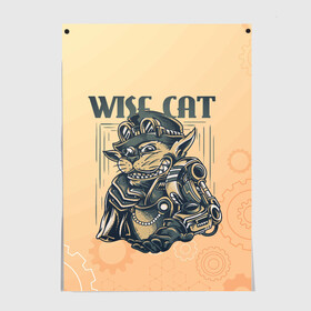 Постер с принтом Wise cat в Тюмени, 100% бумага
 | бумага, плотность 150 мг. Матовая, но за счет высокого коэффициента гладкости имеет небольшой блеск и дает на свету блики, но в отличии от глянцевой бумаги не покрыта лаком | steampunk | арт | графика | обои | плакат | постер | стимпанк