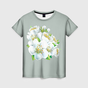 Женская футболка 3D с принтом Весна в Тюмени, 100% полиэфир ( синтетическое хлопкоподобное полотно) | прямой крой, круглый вырез горловины, длина до линии бедер | лепестки | распустились | цветение | цветы | яблоня