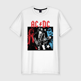 Мужская футболка хлопок Slim с принтом AC DC STARS в Тюмени, 92% хлопок, 8% лайкра | приталенный силуэт, круглый вырез ворота, длина до линии бедра, короткий рукав | music | rock | гитара | коллектив | музыка | рок