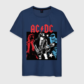 Мужская футболка хлопок с принтом AC DC STARS в Тюмени, 100% хлопок | прямой крой, круглый вырез горловины, длина до линии бедер, слегка спущенное плечо. | music | rock | гитара | коллектив | музыка | рок