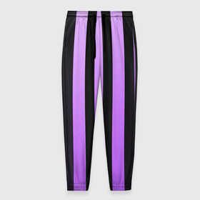 Мужские брюки 3D с принтом Полосатость в Тюмени, 100% полиэстер | манжеты по низу, эластичный пояс регулируется шнурком, по бокам два кармана без застежек, внутренняя часть кармана из мелкой сетки | purple | полосы | футбол | хайп | яркий