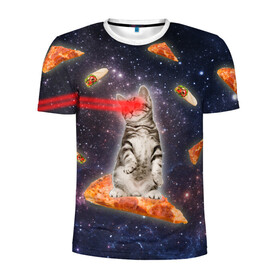 Мужская футболка 3D спортивная с принтом Котик в космосе в Тюмени, 100% полиэстер с улучшенными характеристиками | приталенный силуэт, круглая горловина, широкие плечи, сужается к линии бедра | Тематика изображения на принте: nyan cat | youtube | еда | космос | котик | мемы | пицца | психоделика | ютуб