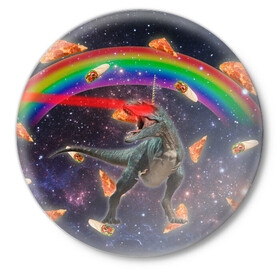 Значок с принтом Динозавр в космосе в Тюмени,  металл | круглая форма, металлическая застежка в виде булавки | Тематика изображения на принте: dinosaur | meme | youtube | динозавр | космос | мемы | психоделика | ютуб