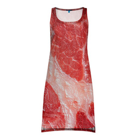 Платье-майка 3D с принтом МЯСНИК в Тюмени, 100% полиэстер | полуприлегающий силуэт, широкие бретели, круглый вырез горловины, удлиненный подол сзади. | абстракция | жир | мясо | свинина | хайп