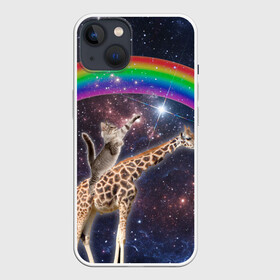 Чехол для iPhone 13 с принтом Кот на Жирафе в Тюмени,  |  | nyan cat | youtube | африка | жираф | космос | кот | кошка | мемы | психоделика | ютуб