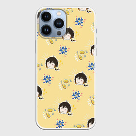 Чехол для iPhone 13 Pro Max с принтом Чиби Чжун Ли в Тюмени,  |  | арт | деньги | золотая монета | милый парень | монета | мора | рисунок | синие цветы | синий цветок | цветок | цветы | чжун ли | чиби | чибик