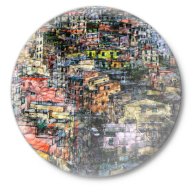 Значок с принтом ГОРОДОК в Тюмени,  металл | круглая форма, металлическая застежка в виде булавки | абстракция | город | молодежное | пестрое | провинция | хайп