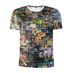 Мужская футболка 3D спортивная с принтом ГОРОДОК в Тюмени, 100% полиэстер с улучшенными характеристиками | приталенный силуэт, круглая горловина, широкие плечи, сужается к линии бедра | абстракция | город | молодежное | пестрое | провинция | хайп