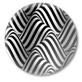 Значок с принтом 3D Иллюзия в Тюмени,  металл | круглая форма, металлическая застежка в виде булавки | 3d texture | абстракция | оптическая иллюзия | полосы | черно белое