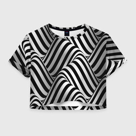 Женская футболка Crop-top 3D с принтом 3D Иллюзия в Тюмени, 100% полиэстер | круглая горловина, длина футболки до линии талии, рукава с отворотами | 3d texture | абстракция | оптическая иллюзия | полосы | черно белое