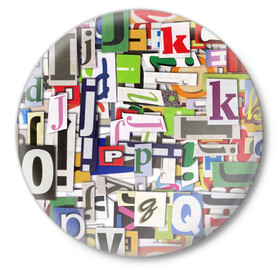 Значок с принтом АЛФАВИТ в Тюмени,  металл | круглая форма, металлическая застежка в виде булавки | алфавит | буквы | молодежное | пестрое | хайп
