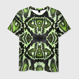 Мужская футболка 3D с принтом Green Snake в Тюмени, 100% полиэфир | прямой крой, круглый вырез горловины, длина до линии бедер | reptile | scales | skin | snake | змея
