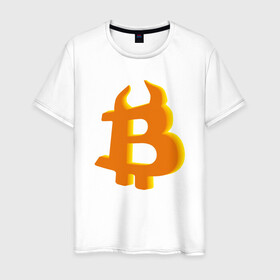 Мужская футболка хлопок с принтом Btc год быка в Тюмени, 100% хлопок | прямой крой, круглый вырез горловины, длина до линии бедер, слегка спущенное плечо. | 2021 | bitcoin | btc | б | битиси | биткоин | год быка | желтый | коин | новый биткоин | рогатый