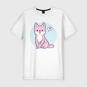 Мужская футболка хлопок Slim с принтом Хаски розовая в Тюмени, 92% хлопок, 8% лайкра | приталенный силуэт, круглый вырез ворота, длина до линии бедра, короткий рукав | animals | животное | зверь | пес | сердечко | собака | хаски | хаски милаха