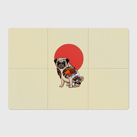 Магнитный плакат 3Х2 с принтом Мопс в Тюмени, Полимерный материал с магнитным слоем | 6 деталей размером 9*9 см | мопс | мопсик | мопсики | самурай | собака | солнце | тату | япония | японское