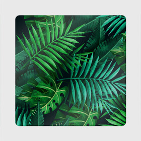 Магнит виниловый Квадрат с принтом Сочные тропики в Тюмени, полимерный материал с магнитным слоем | размер 9*9 см, закругленные углы | Тематика изображения на принте: заросли | кусты | лето | листья | пальма | тропики. зелень