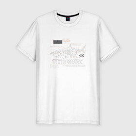 Мужская футболка хлопок Slim с принтом WHITE SHARK в Тюмени, 92% хлопок, 8% лайкра | приталенный силуэт, круглый вырез ворота, длина до линии бедра, короткий рукав | Тематика изображения на принте: shark | акула | код | программа | программист | с++ | язык программирования