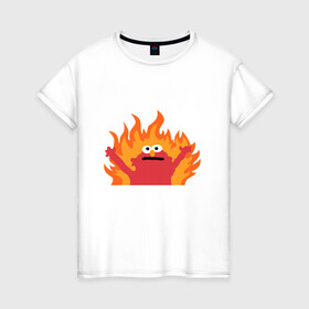 Женская футболка хлопок с принтом маппет в Тюмени, 100% хлопок | прямой крой, круглый вырез горловины, длина до линии бедер, слегка спущенное плечо | fire | muppet | маппет | огонь | улица сезам | элмо