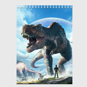 Скетчбук с принтом Ark Survival Evolved в Тюмени, 100% бумага
 | 48 листов, плотность листов — 100 г/м2, плотность картонной обложки — 250 г/м2. Листы скреплены сверху удобной пружинной спиралью | ark | ark survival | dino | t rex | арк | арк сурвайвал | дино | динозавр | динозавры | спинозавр | тираннозавр