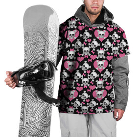 Накидка на куртку 3D с принтом череп с бантом в Тюмени, 100% полиэстер |  | бантики | розовое | сердца | череп | черный фон