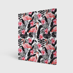 Холст квадратный с принтом фламинго и попугаи в Тюмени, 100% ПВХ |  | птицы | тропики | фламинго