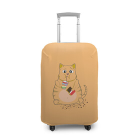 Чехол для чемодана 3D с принтом РЫЖИЙ КОТ ТОЛСТЯК в Тюмени, 86% полиэфир, 14% спандекс | двустороннее нанесение принта, прорези для ручек и колес | cat. котенок | ginger | антиспорт | барсик | детский | коктейль | летний | мем | мультики | обжора | пушистый | смешные кошки | шоколад