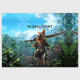 Поздравительная открытка с принтом Biomutant Биомутант в Тюмени, 100% бумага | плотность бумаги 280 г/м2, матовая, на обратной стороне линовка и место для марки
 | Тематика изображения на принте: action | animals | biomutant | gamer | nextgen | pc | player | playstation | ps 5 | rpg | steam | sword | top | valve | video games | weapon | xbox | биомутант | валв | видео игры | животные | игрок | иксбокс | меч | некстген | оружие | пк | плей