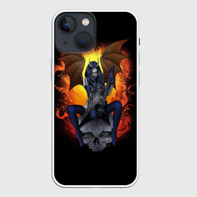 Чехол для iPhone 13 mini с принтом Ангел смерти в Тюмени,  |  | Тематика изображения на принте: крылья пламя череп рога гитара демон