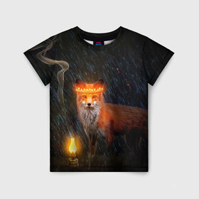 Детская футболка 3D с принтом Лиса с огненной короной в Тюмени, 100% гипоаллергенный полиэфир | прямой крой, круглый вырез горловины, длина до линии бедер, чуть спущенное плечо, ткань немного тянется | fox | foxy | животное | звери | лиса | лисенок | лисичка | милая | рыжая | фокс