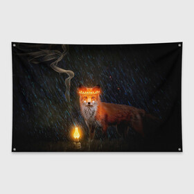 Флаг-баннер с принтом Лиса с огненной короной в Тюмени, 100% полиэстер | размер 67 х 109 см, плотность ткани — 95 г/м2; по краям флага есть четыре люверса для крепления | fox | foxy | животное | звери | лиса | лисенок | лисичка | милая | рыжая | фокс