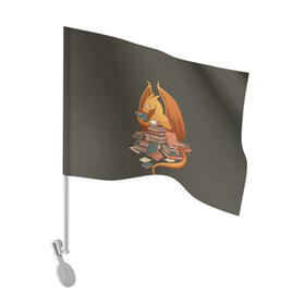Флаг для автомобиля с принтом Book Dragon в Тюмени, 100% полиэстер | Размер: 30*21 см | book | books | dragon | knowledge | professor | study | tea | wyvern | виверна | дракон | знания | книга | книги | книжный | профессор | чай