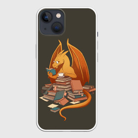 Чехол для iPhone 13 с принтом Book Dragon в Тюмени,  |  | book | books | dragon | knowledge | professor | study | tea | wyvern | виверна | дракон | знания | книга | книги | книжный | профессор | чай