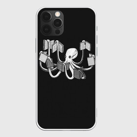 Чехол для iPhone 12 Pro Max с принтом Octopus Book в Тюмени, Силикон |  | black | book | books | dual | knowledge | octopus | study | white | белое | знания | книга | книги | книжный | осьминог | черно белое | черное