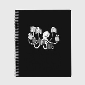 Тетрадь с принтом Octopus Book в Тюмени, 100% бумага | 48 листов, плотность листов — 60 г/м2, плотность картонной обложки — 250 г/м2. Листы скреплены сбоку удобной пружинной спиралью. Уголки страниц и обложки скругленные. Цвет линий — светло-серый
 | black | book | books | dual | knowledge | octopus | study | white | белое | знания | книга | книги | книжный | осьминог | черно белое | черное