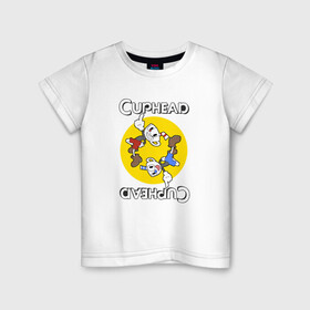 Детская футболка хлопок с принтом СapheadMugman в Тюмени, 100% хлопок | круглый вырез горловины, полуприлегающий силуэт, длина до линии бедер | caphead | cup | mugman | друг | капхед | капхейд | кружка | мугман