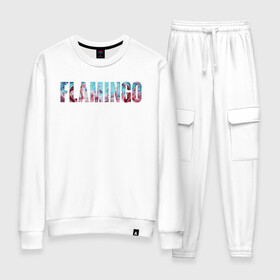 Женский костюм хлопок с принтом FLAMINGO в Тюмени, 100% хлопок | на свитшоте круглая горловина, мягкая резинка по низу. Брюки заужены к низу, на них два вида карманов: два 