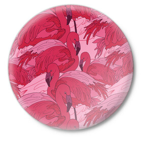 Значок с принтом розовые фламинго в Тюмени,  металл | круглая форма, металлическая застежка в виде булавки | flamingo | птицы | розовый | фламинго