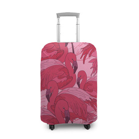 Чехол для чемодана 3D с принтом розовые фламинго в Тюмени, 86% полиэфир, 14% спандекс | двустороннее нанесение принта, прорези для ручек и колес | flamingo | птицы | розовый | фламинго