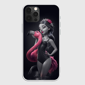 Чехол для iPhone 12 Pro с принтом девушка с фламинго в Тюмени, силикон | область печати: задняя сторона чехла, без боковых панелей | flamingo | птицы | розовый | фламинго
