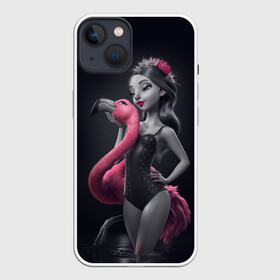 Чехол для iPhone 13 с принтом девушка с фламинго в Тюмени,  |  | flamingo | птицы | розовый | фламинго