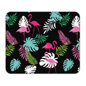 Коврик для мышки прямоугольный с принтом фламинго с цветами в Тюмени, натуральный каучук | размер 230 х 185 мм; запечатка лицевой стороны | flamingo | птицы | розовый | фламинго
